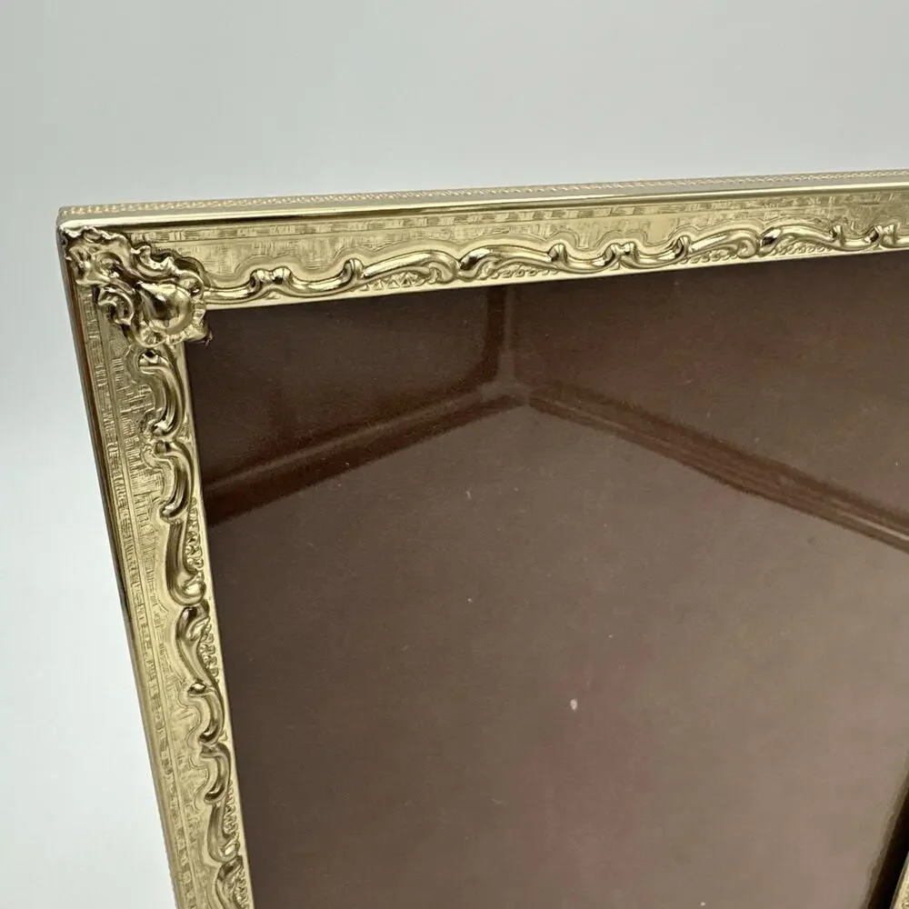 Gorgeous Vintage Ornate Bi Fold 8x10 Photo Frame Gold Tone